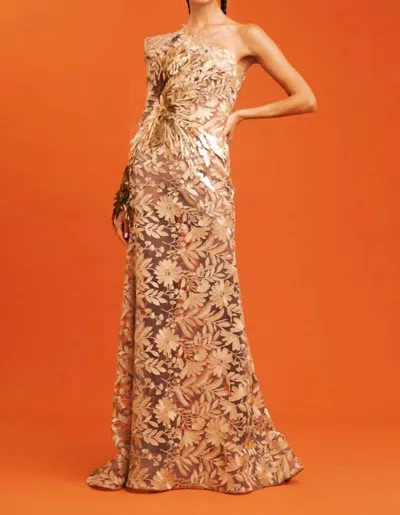 Naeem Khan Women's One Shoulder Column Gown In Gold Silver