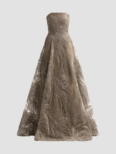 Naeem Khan Women's Raffia Strapless Gown In Gray
