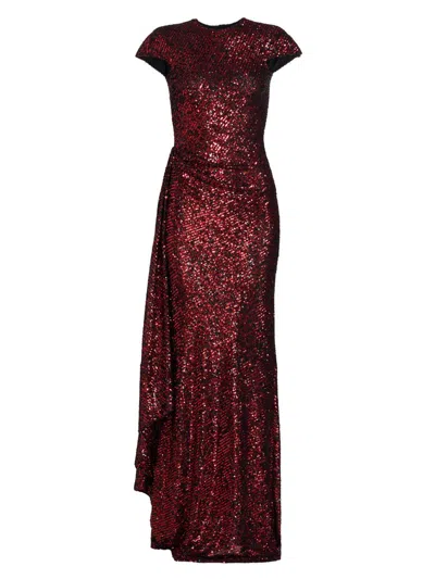 Naeem Khan Women's Sequined Draped Cap-sleeve Gown In Red