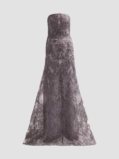 Naeem Khan Women's Strapless Metallic Raffia Mermaid Gown In Gray