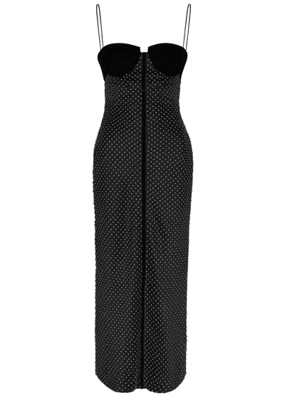 Nafsika Skourti Eclipse Embellished Satin Midi Dress In Black