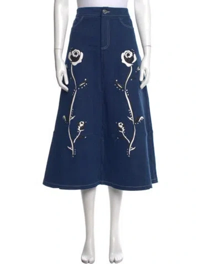 Pre-owned Nafsika Skourti Floral Print Midi Length Skirt In Blue