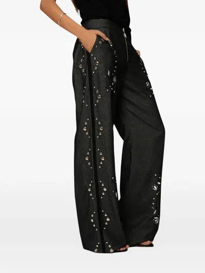 Nafsika Skourti Grammy Floral-embroidered Trousers In Black