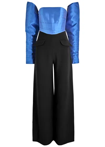 Nafsika Skourti Imperial Strapless Crepe Jumpsuit In Blue