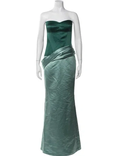 Pre-owned Nafsika Skourti Strapless Long Dress In Green