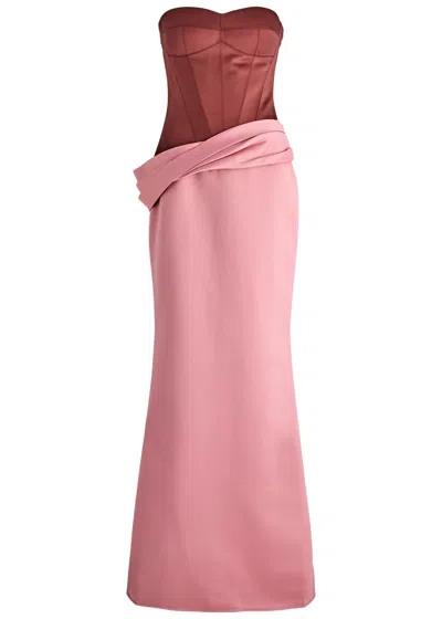 Nafsika Skourti The Two-tone Strapless Satin Gown In Pink