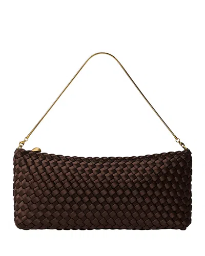 Naghedi Gala Woven Satin Chain Clutch In Brown