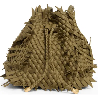 Naghedi Gramercy Medium Frayed Bucket Bag In Green Tea