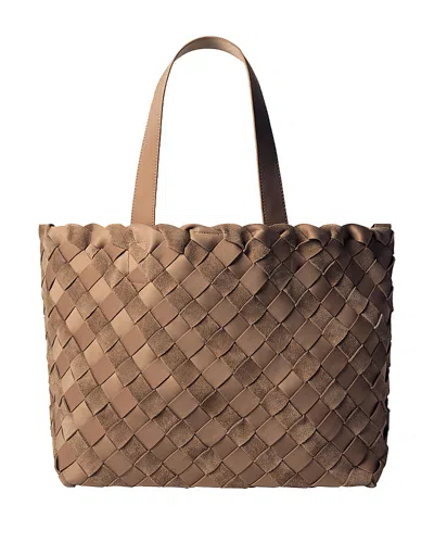 Naghedi Medium Woven Stripe Suede & Fabric Tote In Brown