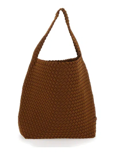 NAGHEDI 'NOMAD HOBO' BROWN SHOULDER BAG WITH WOVEN DESIGN IN FABRIC AND LEATHER WOMAN