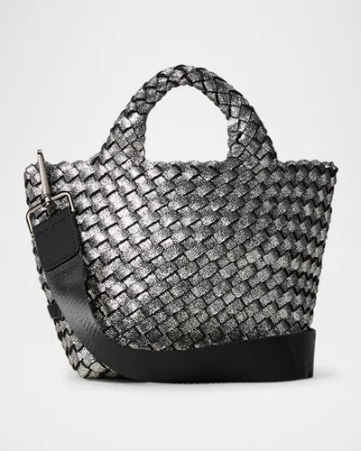 Naghedi St. Barths Petit Metallic Woven Tote Bag In Titanium