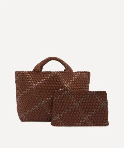 Naghedi Women's St. Barths Medium Plaid Woven Tote Bag Umber