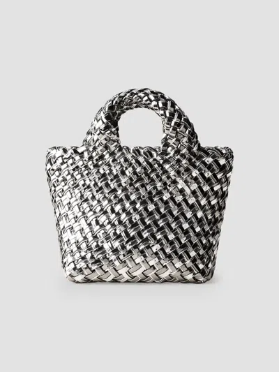 Naghedi Women's St. Barths Petit Double Weave Metallic Top Handle Bag In Pewter