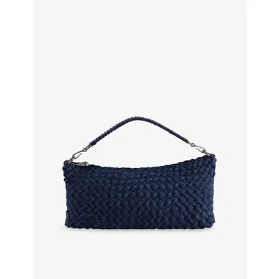 Naghedi Womens Indigo Porto Halfmoon Small Woven Shoulder Bag In Blue