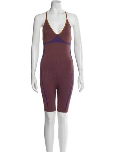 Pre-owned Nagnata Merino Wool Colorblock Pattern Romper In Blue