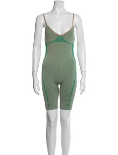 Pre-owned Nagnata Merino Wool Colorblock Pattern Romper In Green