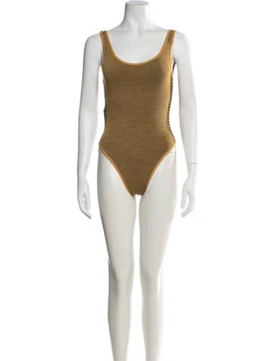 Pre-owned Nagnata Merino Wool Scoop Neck Bodysuit In Yellow