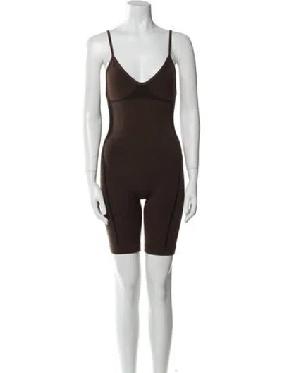 Pre-owned Nagnata Merino Wool Scoop Neck Romper In Brown