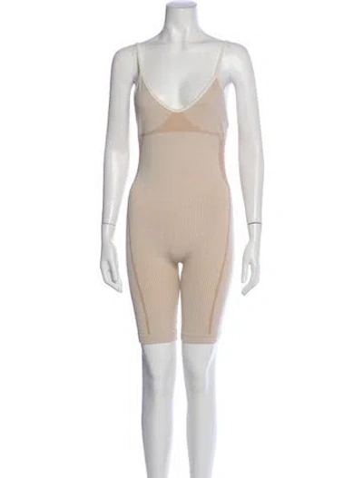 Pre-owned Nagnata Merino Wool Scoop Neck Romper In Neutral