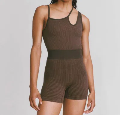 Nagnata Rib Biker Shorts In Chocolate/clove