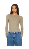 Nagnata Sheer Essentials Long Sleeve Top In Taupe