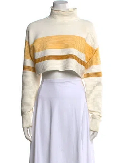 Pre-owned Nagnata Striped Turtleneck Crop Top In Neutral