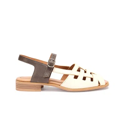 Naguisa Women's White  Flat Sandals - Manto Ecru-dark Grey