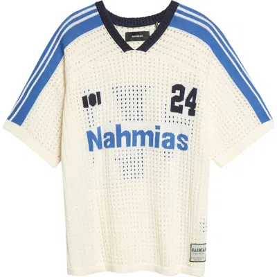 Nahmias 24 Oversize Cotton Pointelle V-neck Soccer Jersey In White