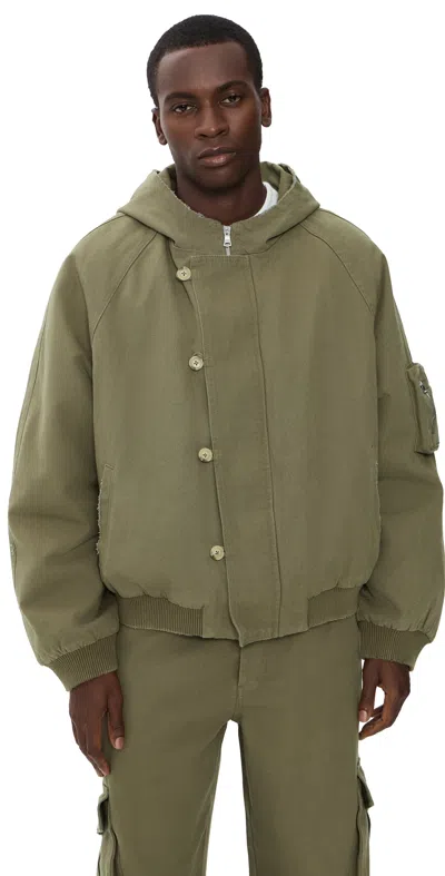 Nahmias Cargo Crop Parka Olive Canvas In Green