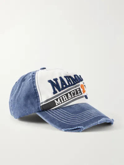 Nahmias Coastal Sport Distressed Printed Logo-embroidered Cotton-canvas Cap In Blue