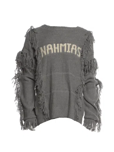 Nahmias Crew-neck Fringed Distressed Sweater In Gray