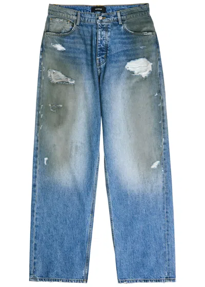 Nahmias Dirty Wash Distressed Straight-leg Jeans In Blue
