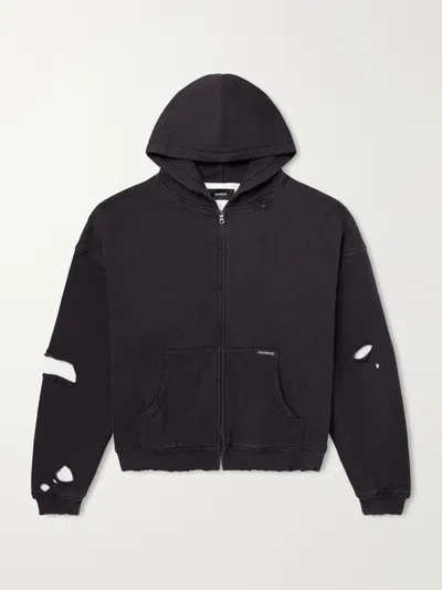 Nahmias Distressed Cotton-jersey Zip-up Hoodie In Black