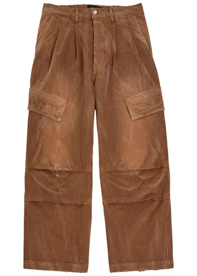 Nahmias Faded Denim Cargo Trousers In Brown