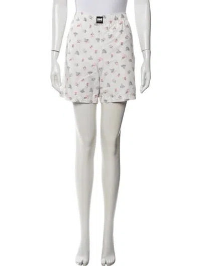 Pre-owned Nahmias Floral Print Mini Shorts In White
