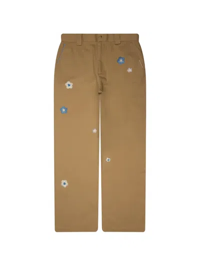 Nahmias Floral-embroidered Whipstitch-detail Trousers In Brown
