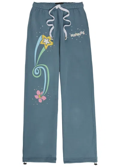 Nahmias Flower Trip Printed Straight-leg Sweatpants In Blue