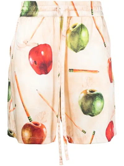 Nahmias Fruit-print Silk Shorts In White