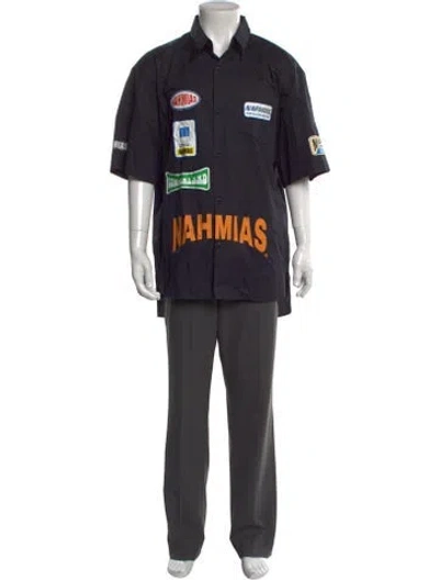 Pre-owned Nahmias Graphic Print Short Sleeve Shirt In Black