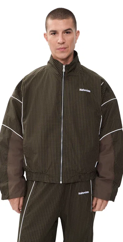 Nahmias Grid Checked Logo-embroidered Cotton Blouson Jacket In Brown