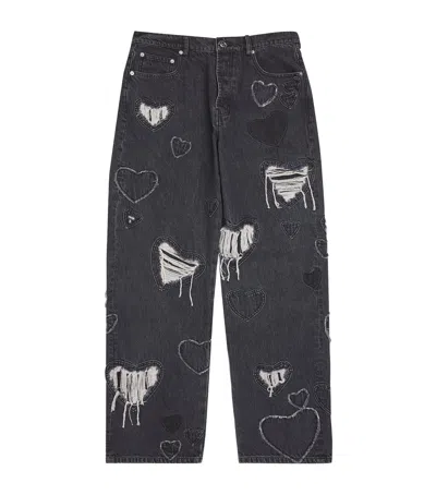 Nahmias Heart Patchwork Relaxed Jeans In Heart Charcoal Wash