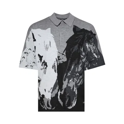 Pre-owned Nahmias Horses Knit Collared Shirt 'black/grey' | Men's Size Xl
