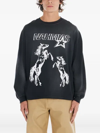 Nahmias Horses-print Long-sleeve T-shirt In Black