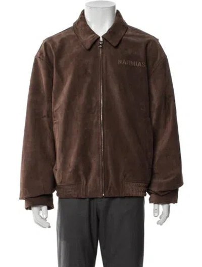 Pre-owned Nahmias Leather Bomber Jacket W/ Tags In Brown