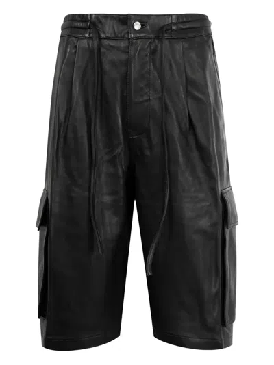 Nahmias Leather Cargo Shorts In Black