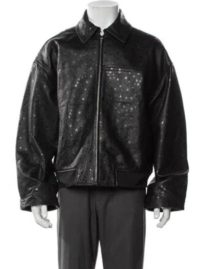 Pre-owned Nahmias Leather Graphic Print Jacket W/ Tags In Black