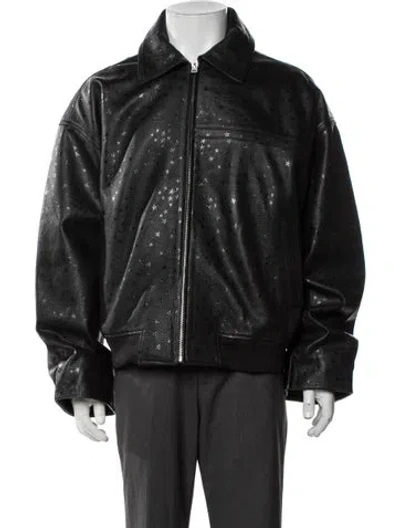 Pre-owned Nahmias Leather Graphic Print Jacket W/ Tags In Black