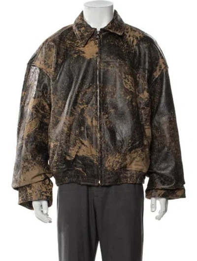 Pre-owned Nahmias Leather Graphic Print Jacket W/ Tags In Brown