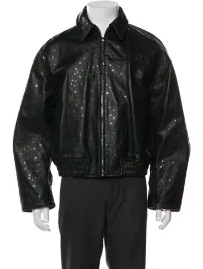 Pre-owned Nahmias Leather Moto Jacket In Green