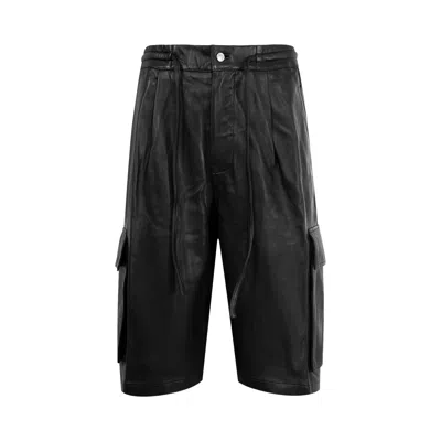Pre-owned Nahmias Leather Pleated Cargo Shorts 'black' | Men's Size M